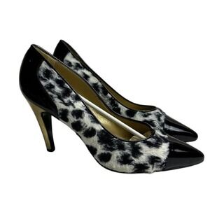 Gianni VERSACE Vintage 90s Heels Stiletto Pumps Faux Fur Patent Leather Sz 39 KC